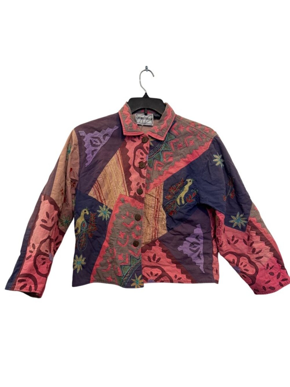vintage 90' sSilverstream Embroidered Patchwork Jacket 100% Cotton Boho Style